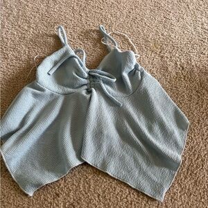 gaze Pale Blue Knit Tie-Front Cami